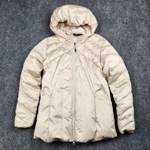 GoLite Jacket Womens Medium Beige Hooded‎ Down Puffer Quilted Full Zip Insulated